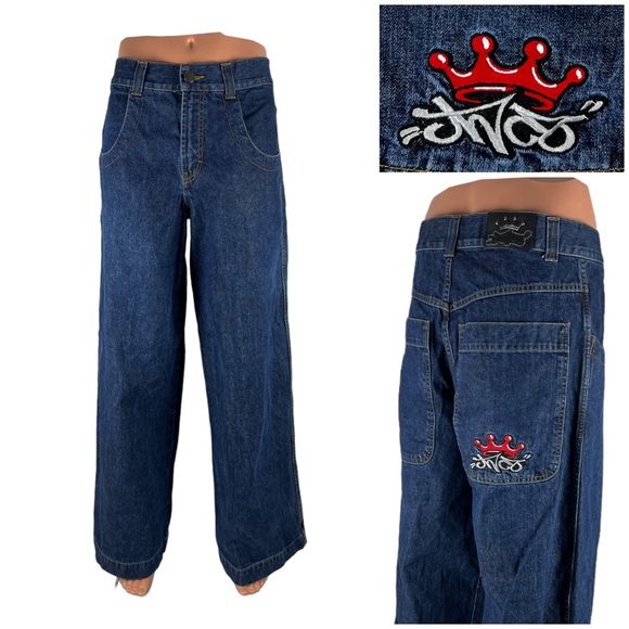 JNCO Other - JNCO Mens 33 X 33 (actual) Jeans Wide Leg Skate Vintage Crown Embroidered Cotton